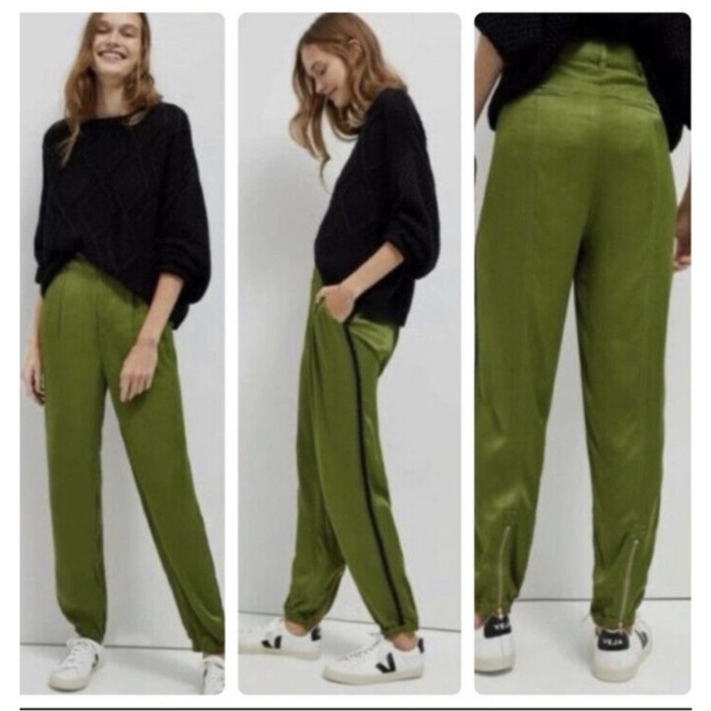 Women's Olive Green Satin Track Pants